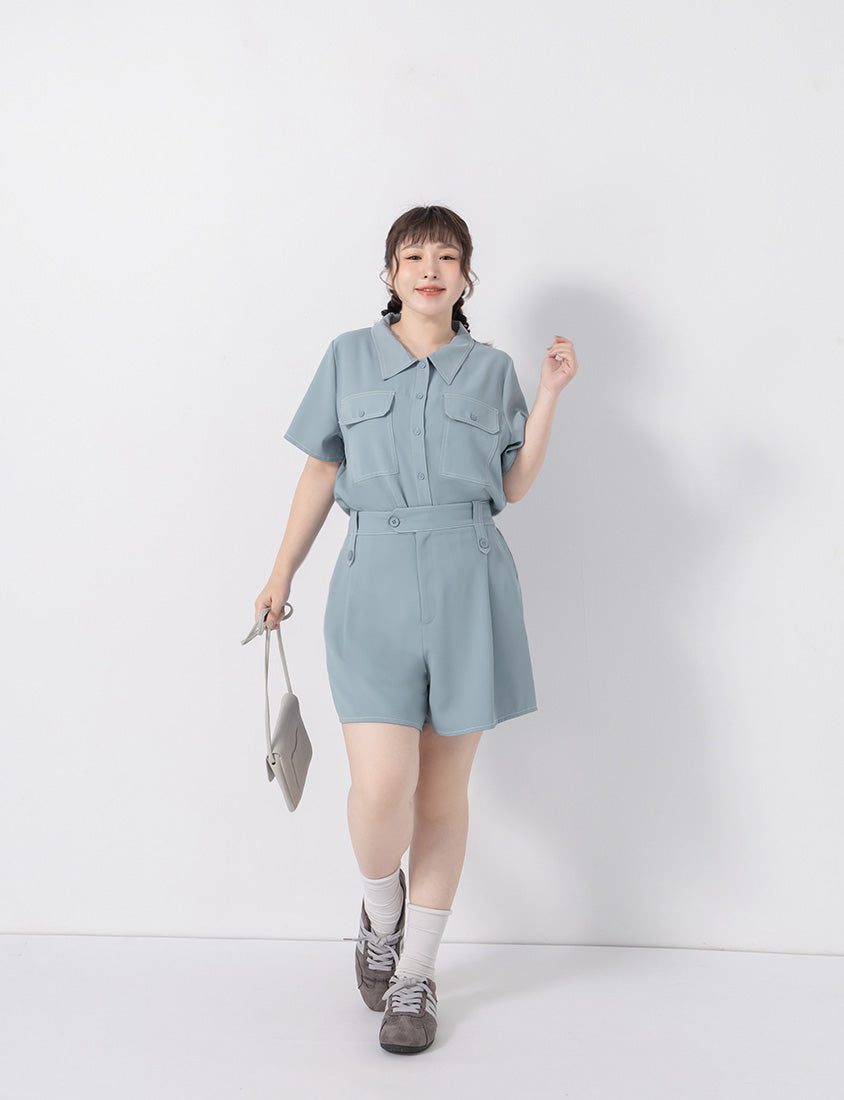 Contrast Stitch Lightweight Utility Chiffon Plus Size Shorts