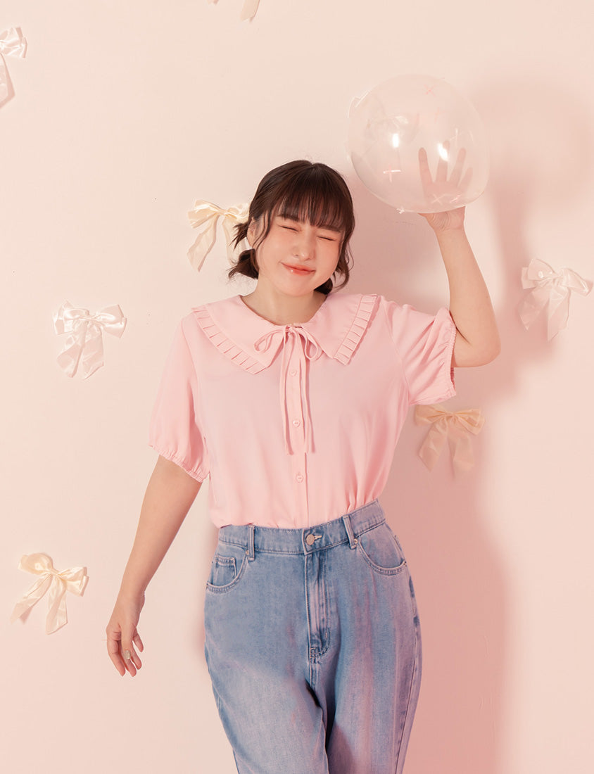 Statement Oversized Collar Tie-Waist Chiffon Plus Size Blouse