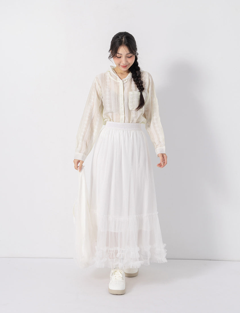 Japanese Style Semi-Sheer Lace Hooded Plus Size Jacket