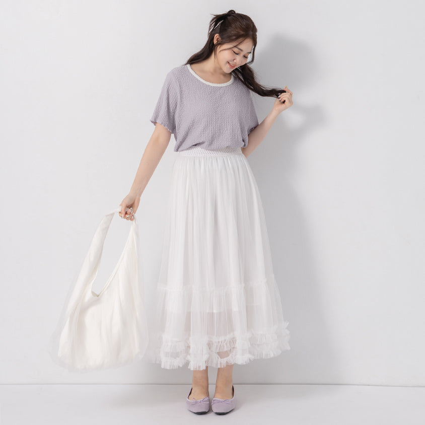 Sweet Colorful Contrast Trim Crinkle Plus Size Tee