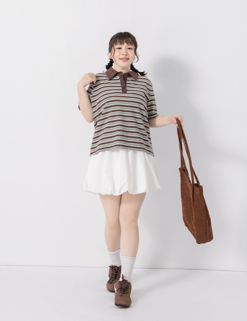 Youthful Contrast Stripe Polo Plus Size Top