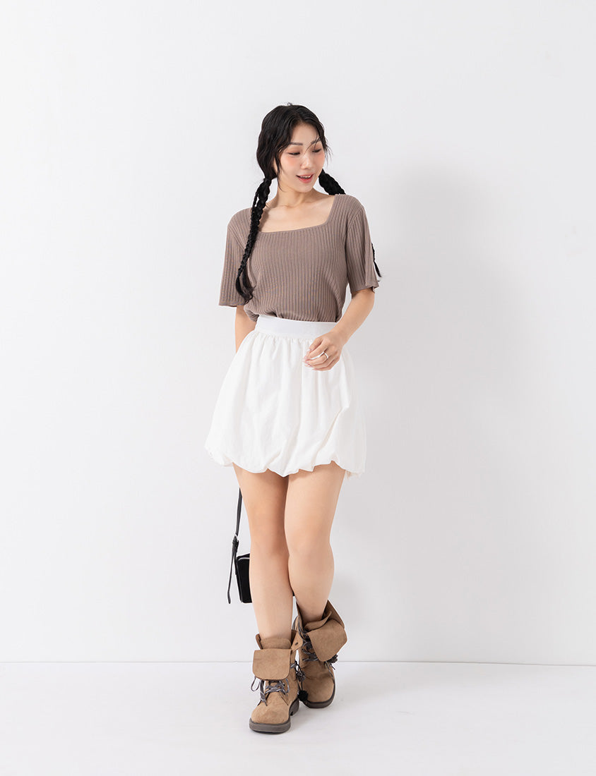 Classic Multicolor Square Neck Ribbed Knit Plus Size Top