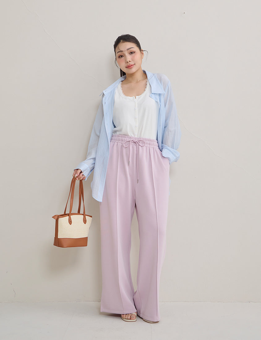 Instant Cool Cloud Cotton Stitch Slit Plus Size Wide Pants