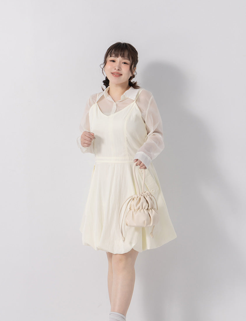 Cute Bubble Hem Adjustable Strap Plus Size Mini Dress