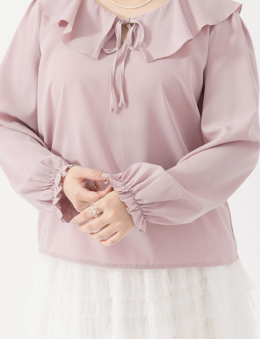 MISS. Soft Ruffle Collar Plus Size Puff Sleeve Top