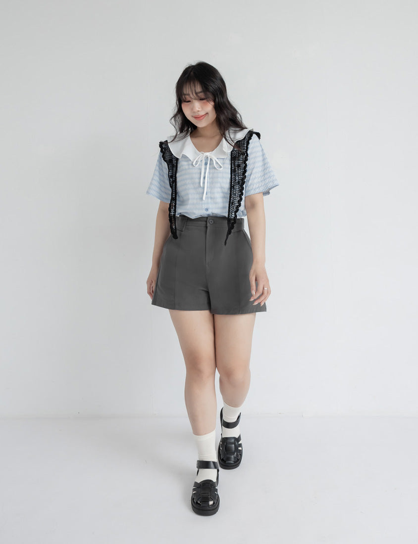 Fresh Contrast Ruffle Plaid Plus Size Shirt