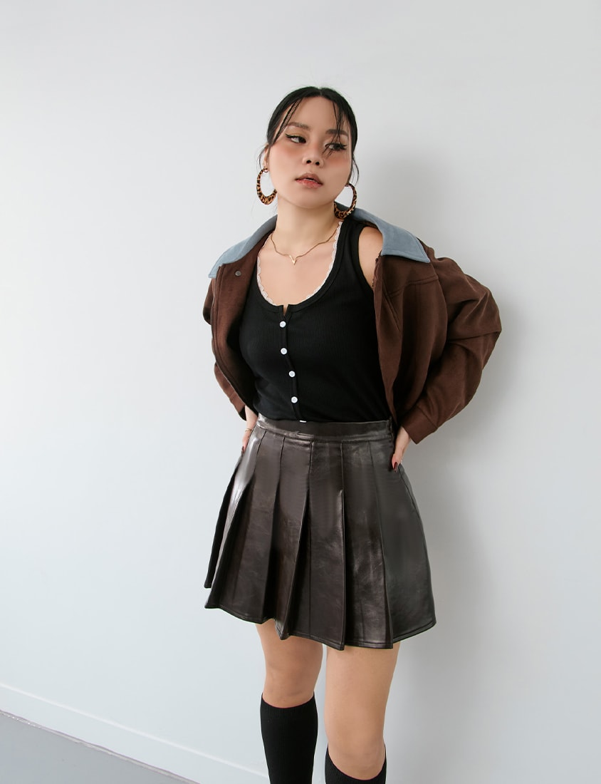 MUA! Faux Button Lace Panel Plus Size Ribbed Vest
