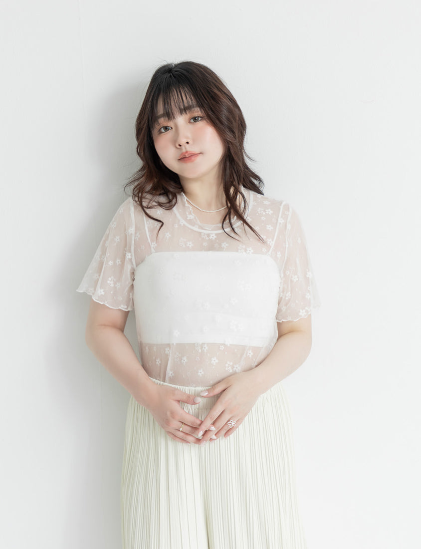 MISS. Sheer Floral Lace Plus Size Top
