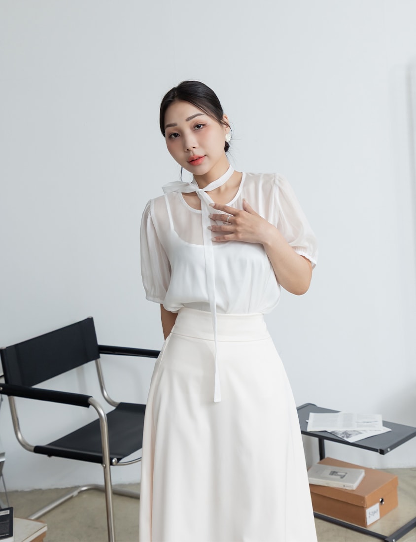 MISS. Elegant Two-Piece Sheer Plus Size Top (With Tie)