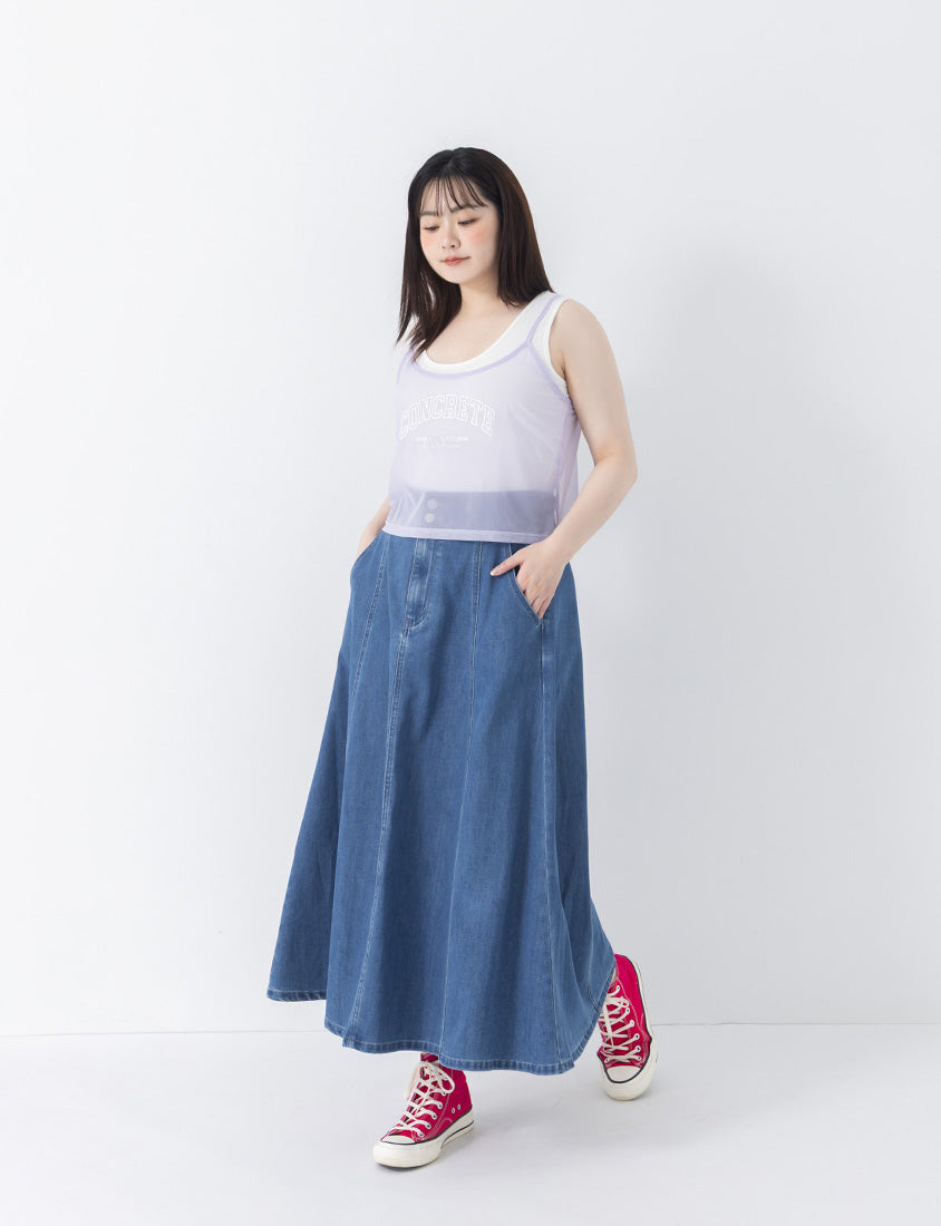 Two Piece Sheer Printed U-Neck Plus Size Tank Set