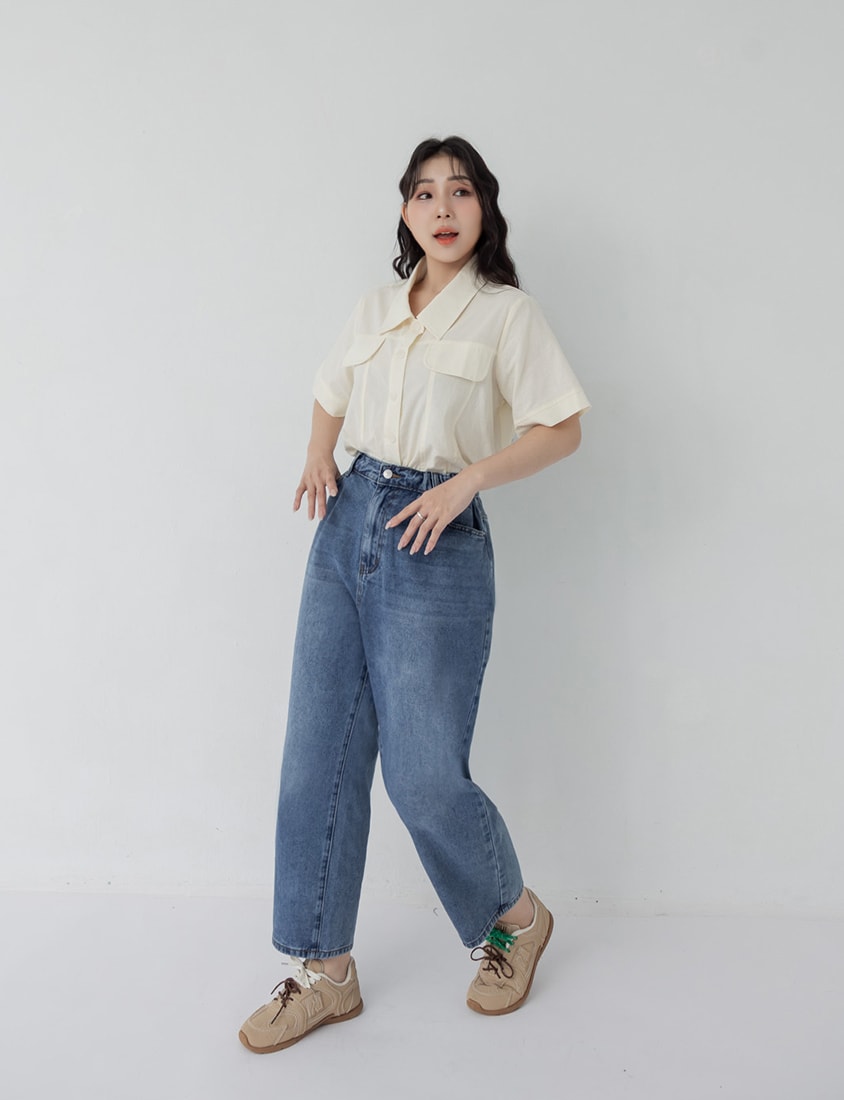 Spring Cotton Linen Stitch Plus Size Short Sleeve Shirt