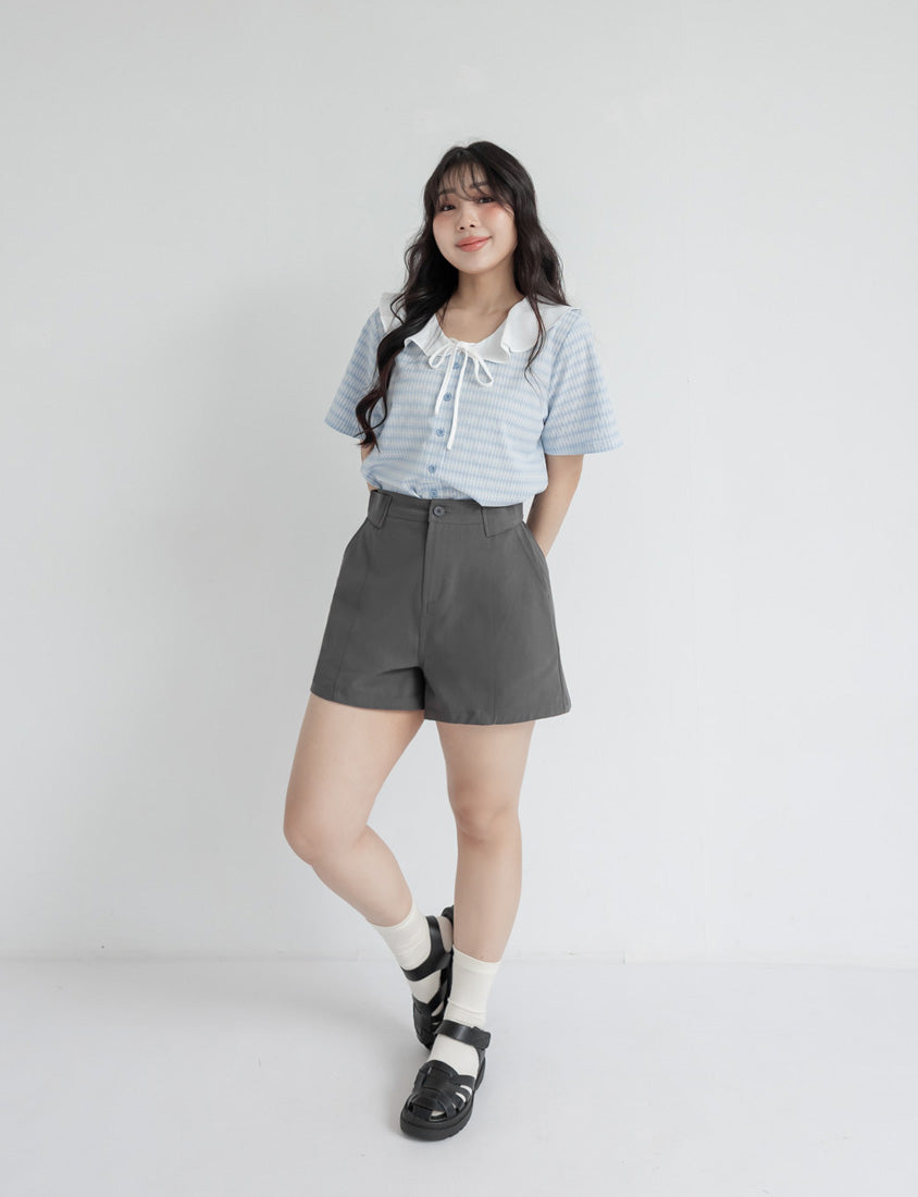 Fresh Contrast Ruffle Plaid Plus Size Shirt