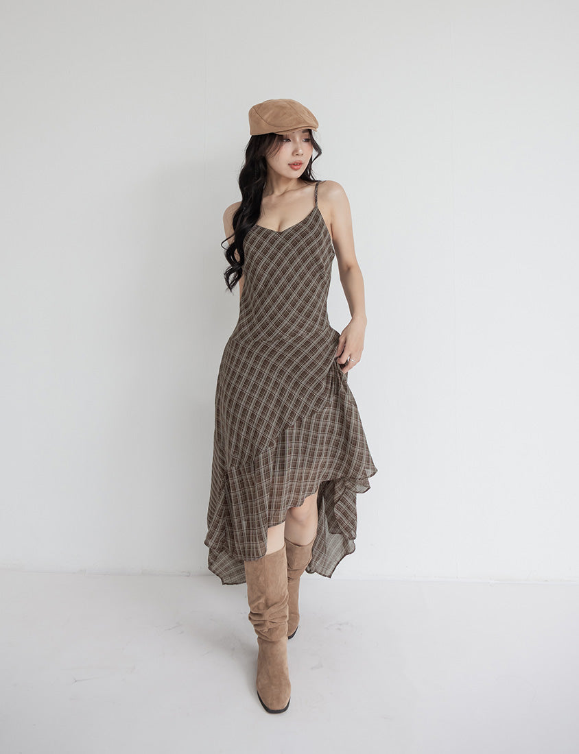 MUA! Asymmetrical Hem Plaid Plus Size Cami Dress