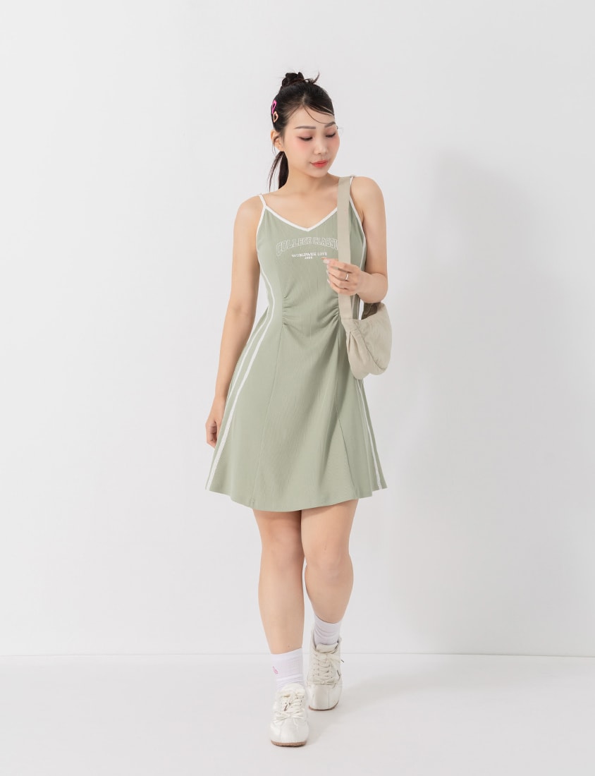 Slim Fit Ribbed V-Neck Letter Print Plus Size Mini Dress