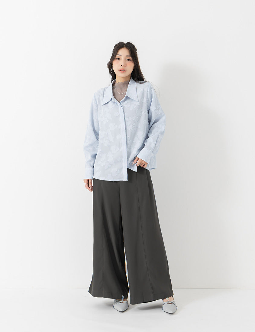MISS. Japanese-Inspired Lace Sheer Jacquard Plus Size Shirt