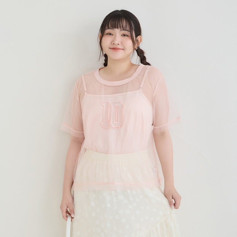 Sheer Mesh Sporty Top & Tank Plus Size Set