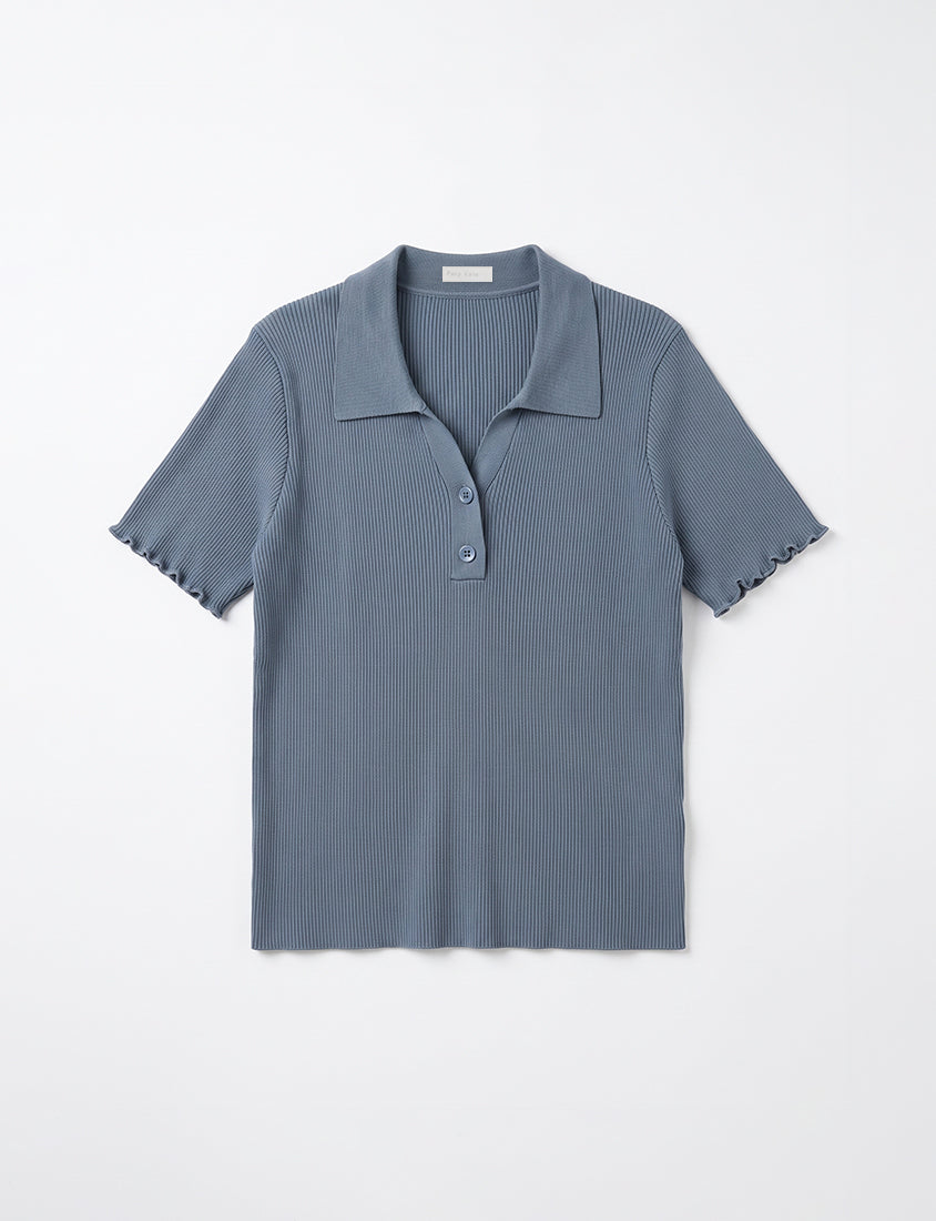 MISS. Polo Collar Ribbed Knit Plus Size Top