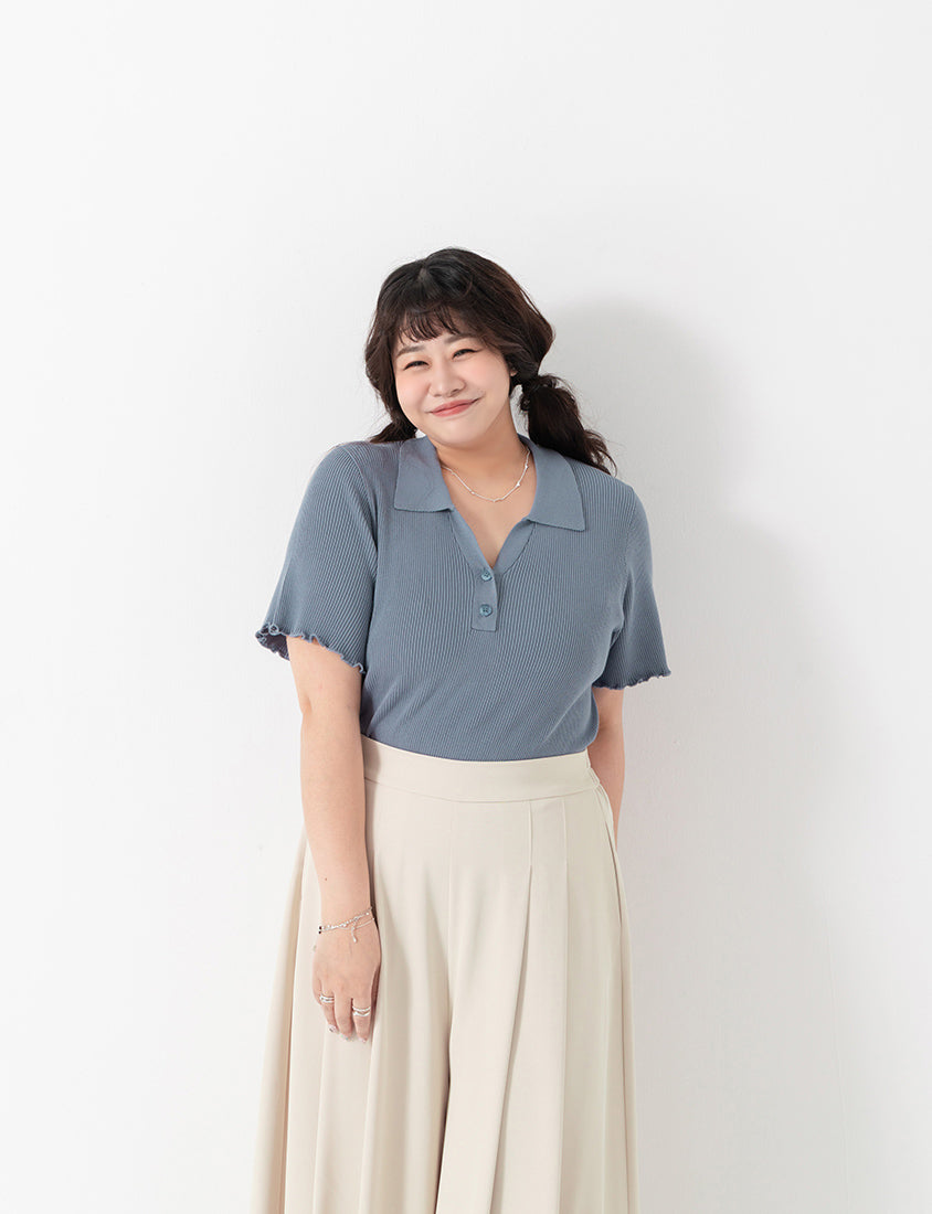 MISS. Polo Collar Ribbed Knit Plus Size Top