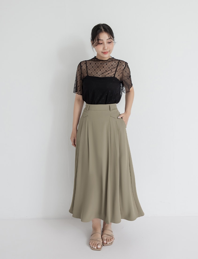 MISS. Slim Fit Tailored Pleated A-Line Plus Size Maxi Skirt