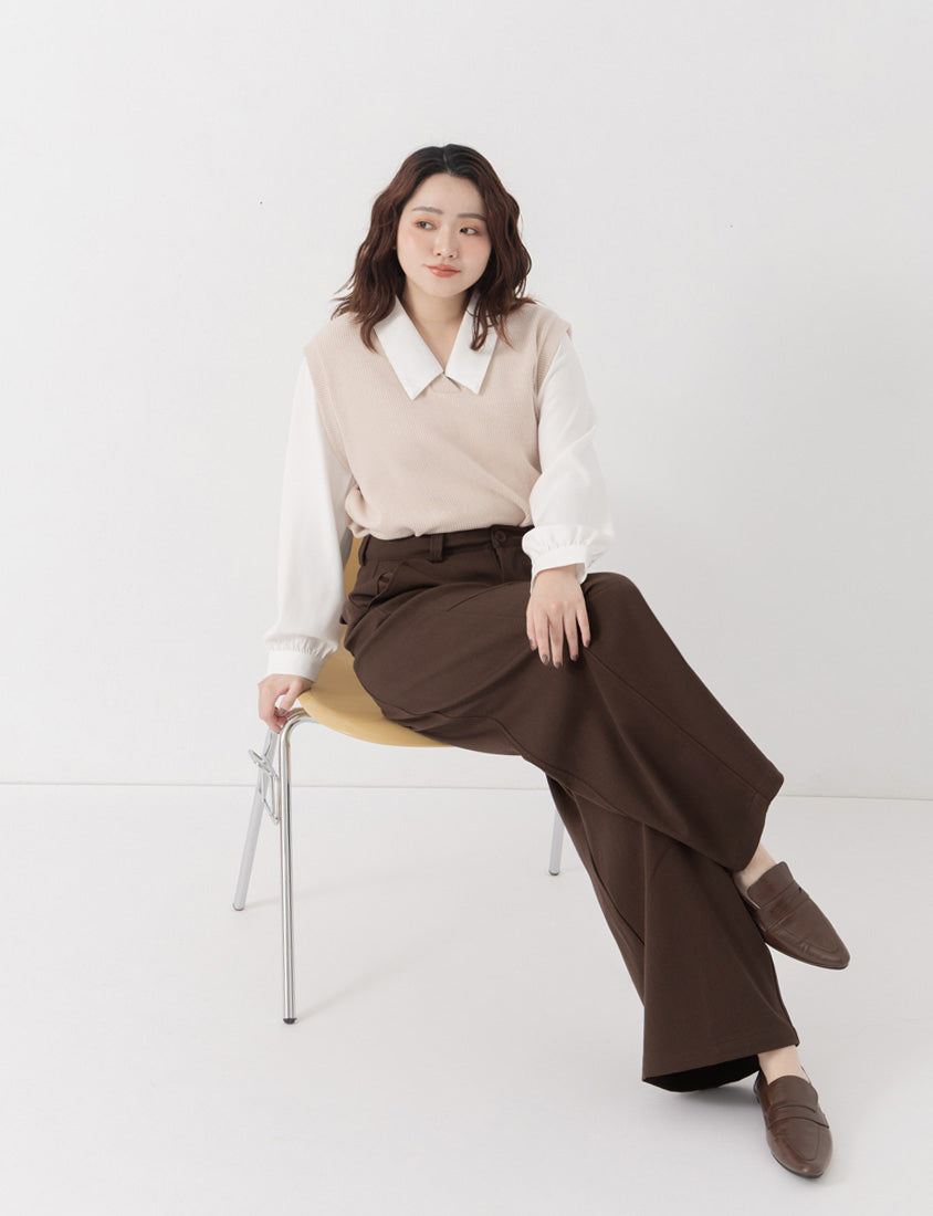 Elastic-Back Curved-Leg Plus Size Trousers