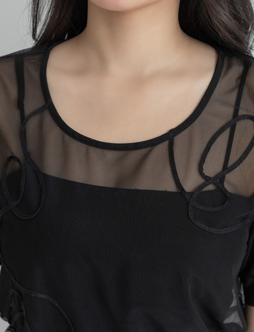 Japanese Style Wavy Line Sheer Textured Plus Size Top