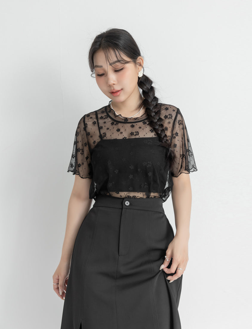 MISS. Sheer Floral Lace Plus Size Top