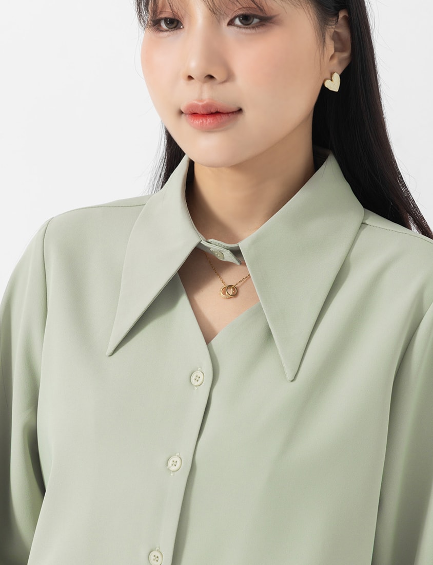 MISS. Cut Out Point Collar Plus Size Long Sleeve Shirt
