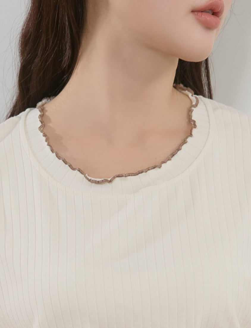 Cute Ruffle Trim Ribbed Plus Size Top