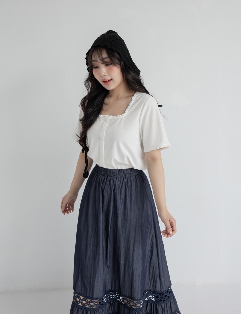 Panelled Lace Tiered Plus Size Maxi Skirt