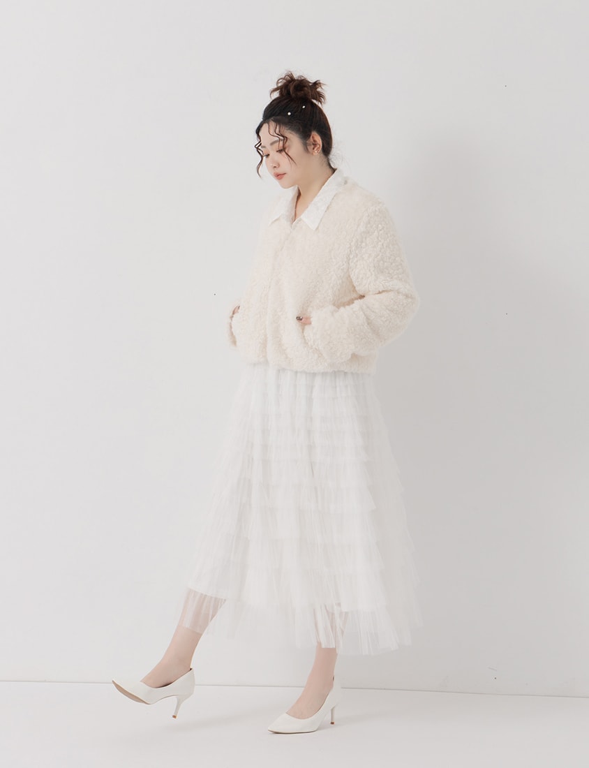 MISS. Japanese Style V-Neck Curly Knit Plus Size Cropped Jacket