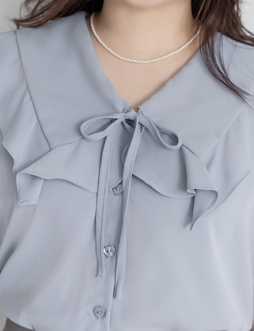 MISS. Ruffle Collar Chiffon Plus Size Shirt