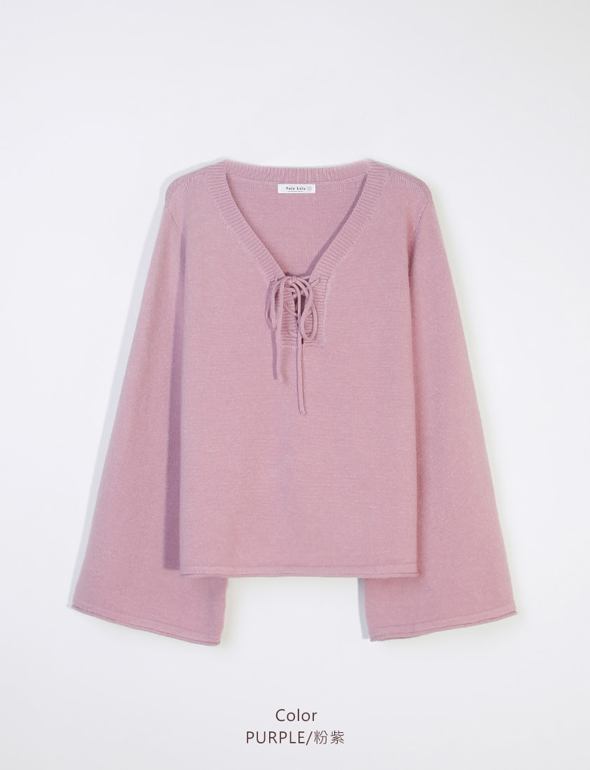 V-Neck Tie Flare Sleeve Plus Size Knit Top