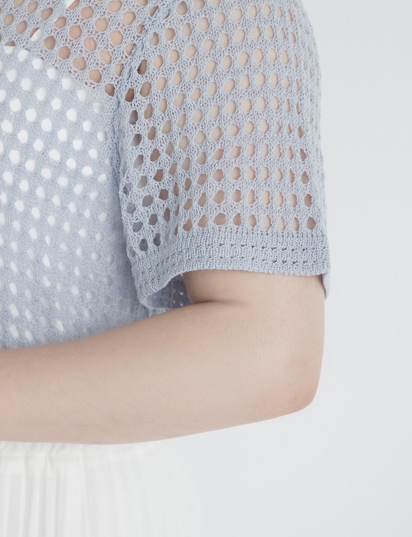 Summer Hollow Knit Short Sleeve Plus Size Top