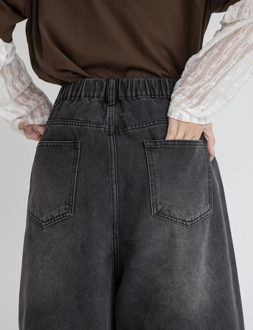 Korean Style Vintage Washed Plus Size Cropped Jeans