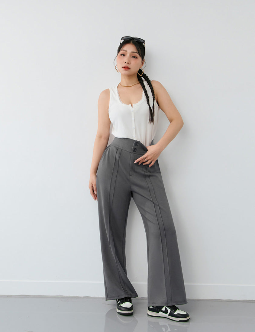 MUA! Faux Button Lace Panel Plus Size Ribbed Vest