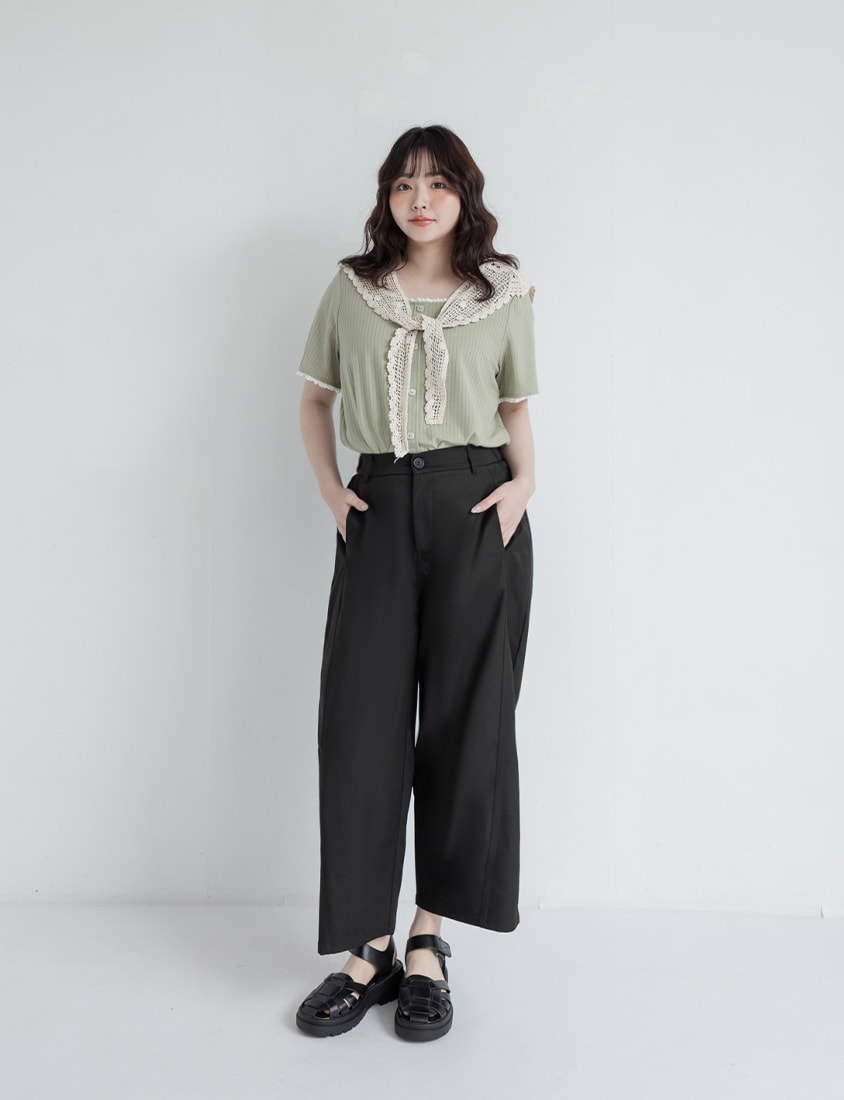Lace Square Neck Waffle Plus Size Knit Top