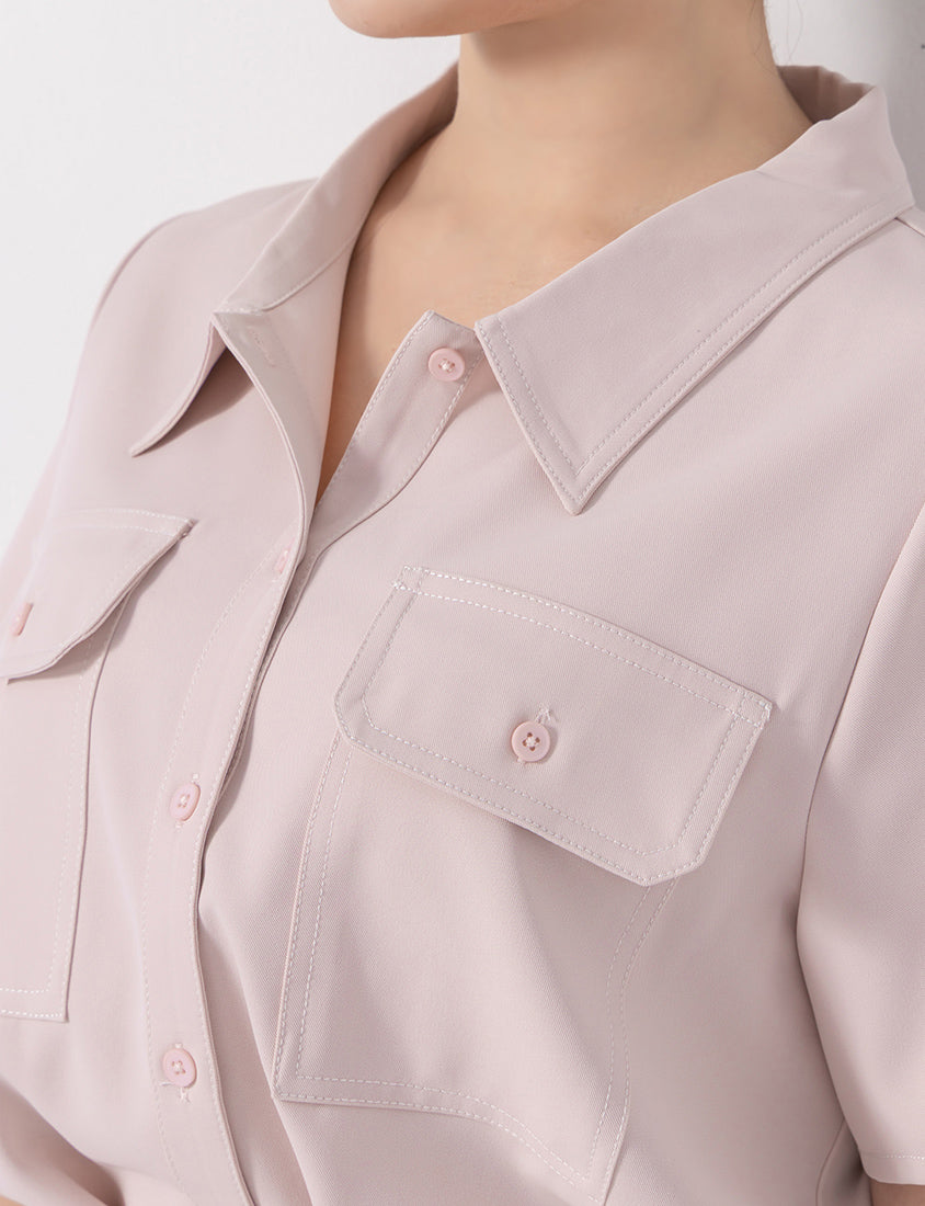 Contrast Stitch Lightweight Utility Chiffon Plus Size Shirt