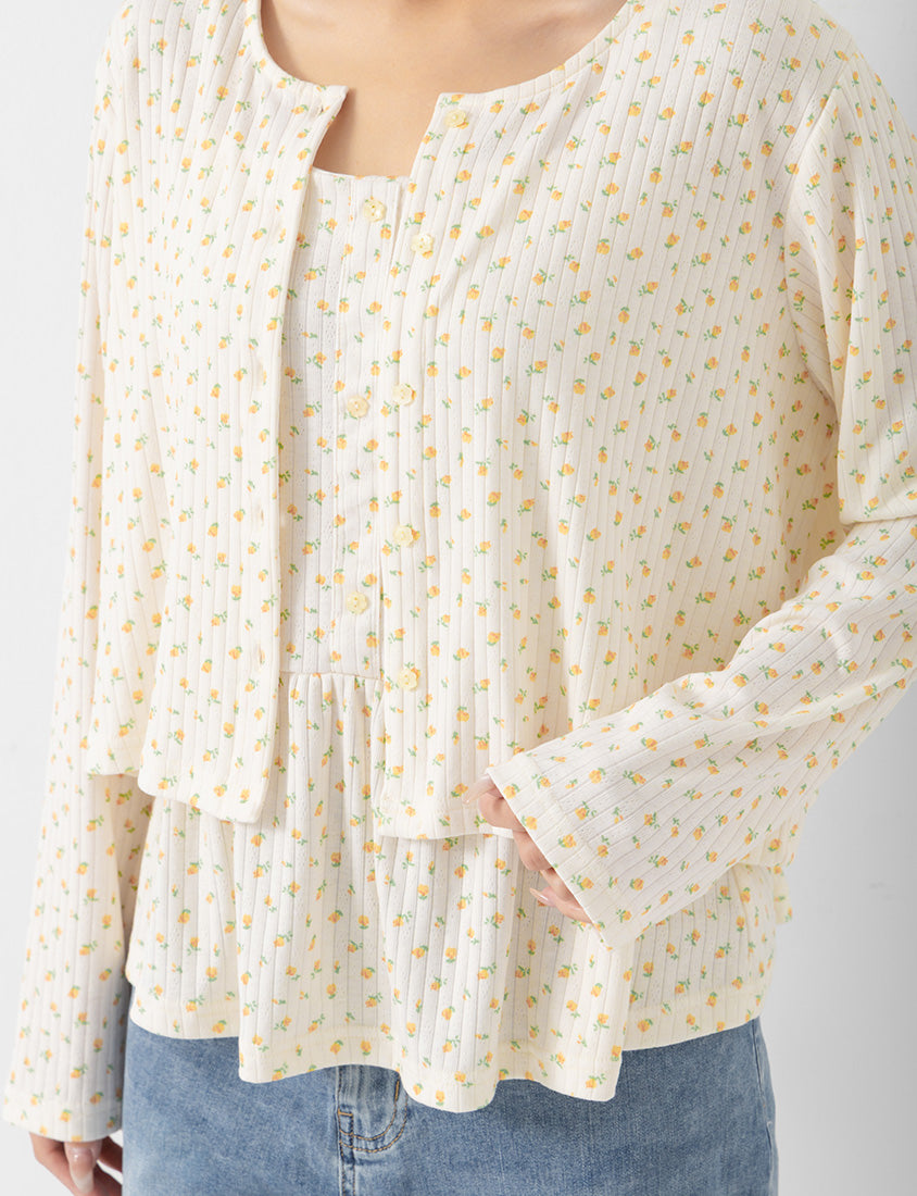 Cream Floral Layered Two-Piece Plus Size Set