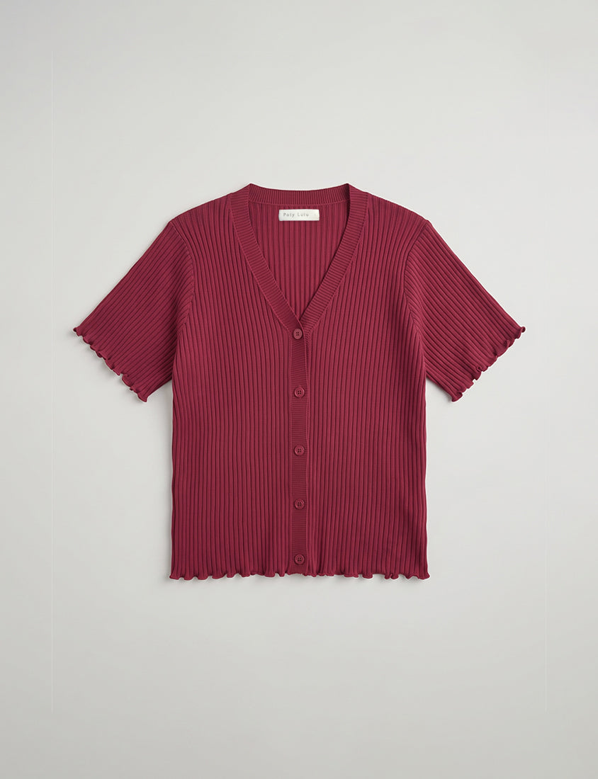 Playful Lettuce-Trim V-Neck Short Sleeve Knit Plus Size Top
