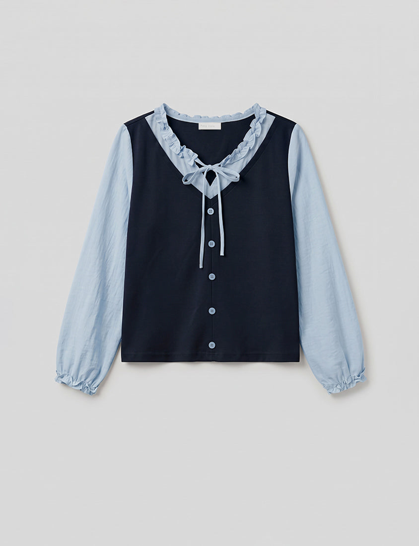 Romantic Ruffle Collar Faux Two Piece Plus Size Top