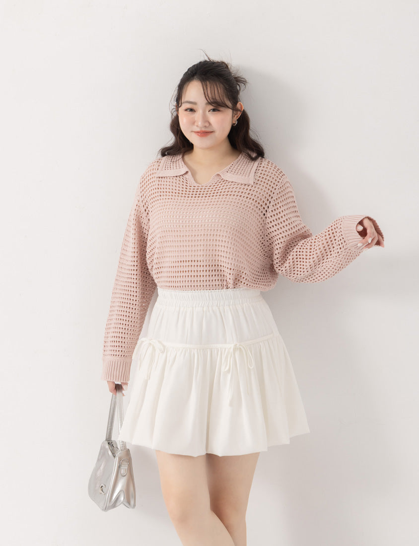 Anti-Pilling Cutout Hollow Collar Plus Size Knit Top