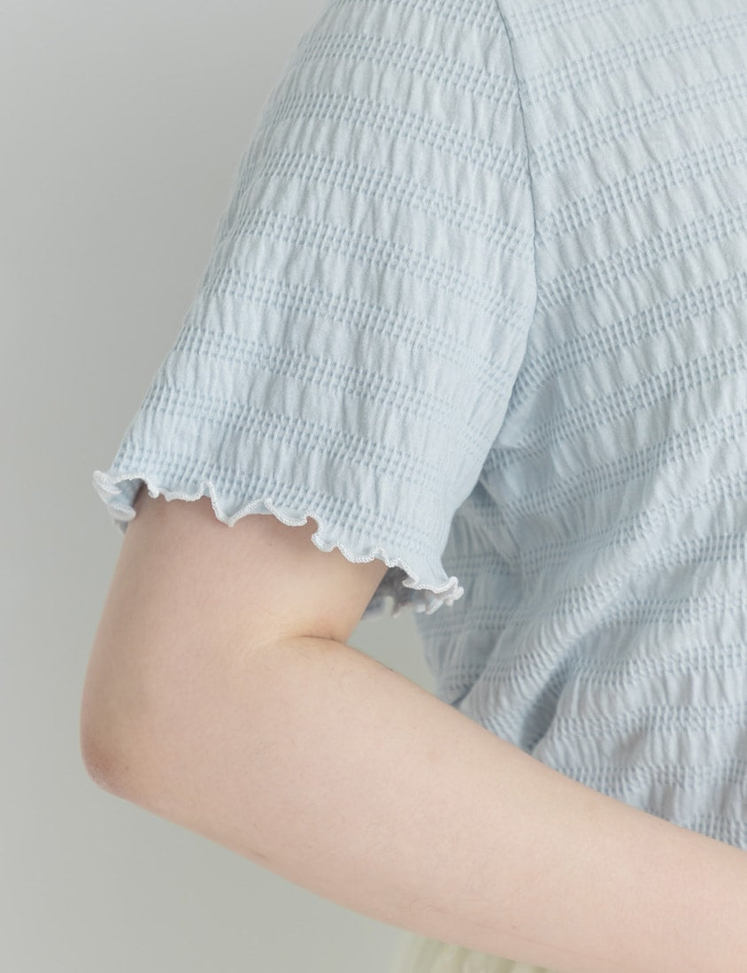Bow Embroidery Ruffle Crinkle Plus Size Top