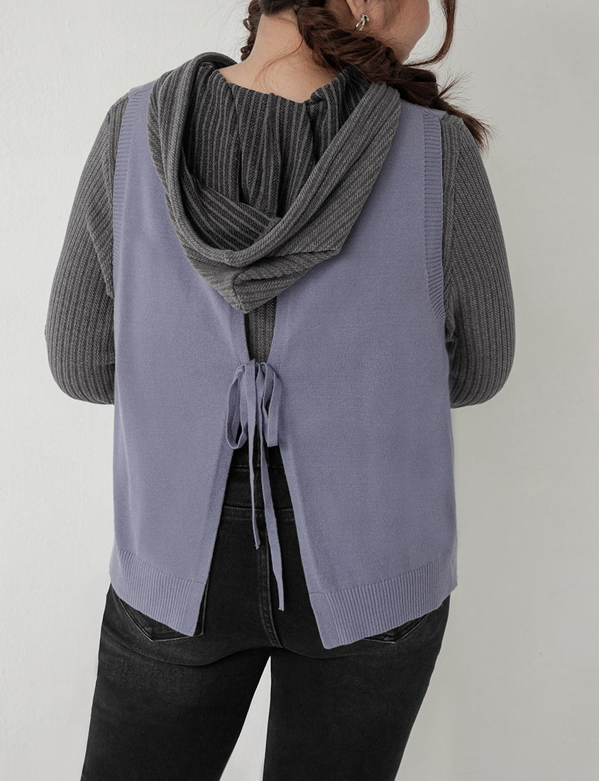 Layer Essential V-Neck Back Tie Plus Size Knit Vest