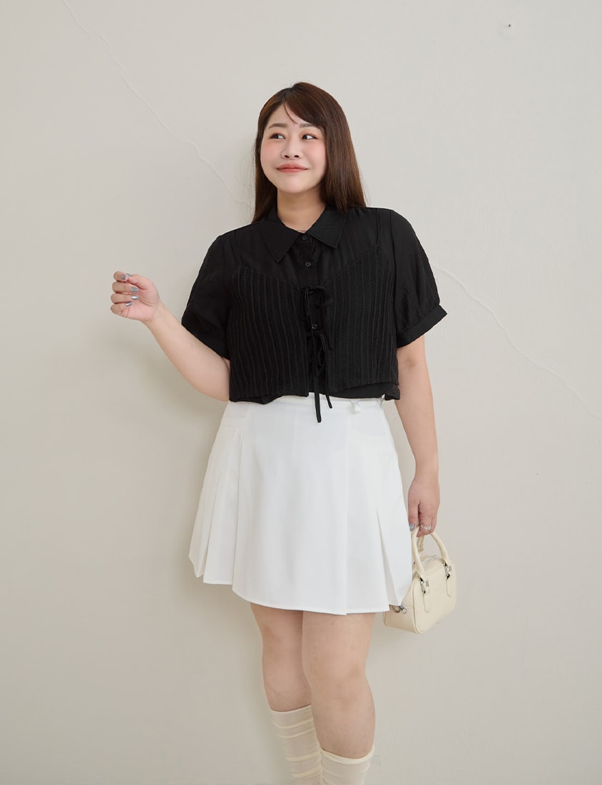MISS. Faux Two Piece Sheer Plus Size Shirt