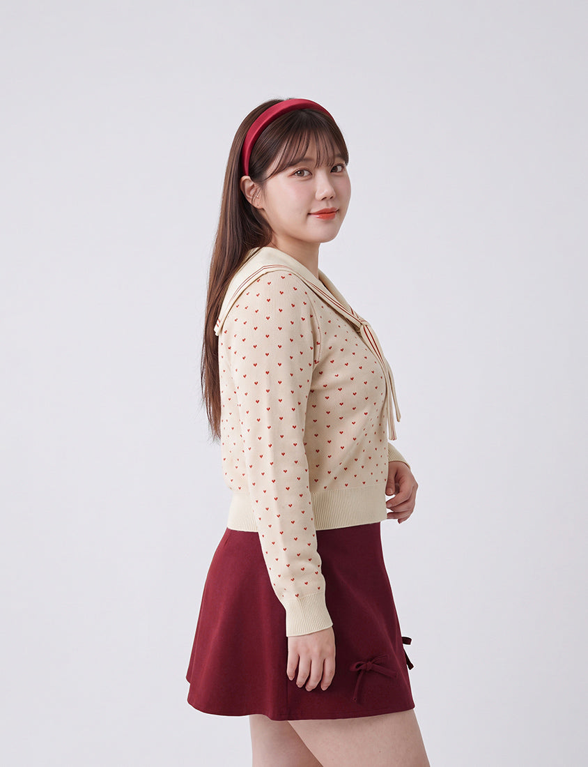 Sweet Heart Sailor Collar Long Sleeve Knit Plus SizeTop