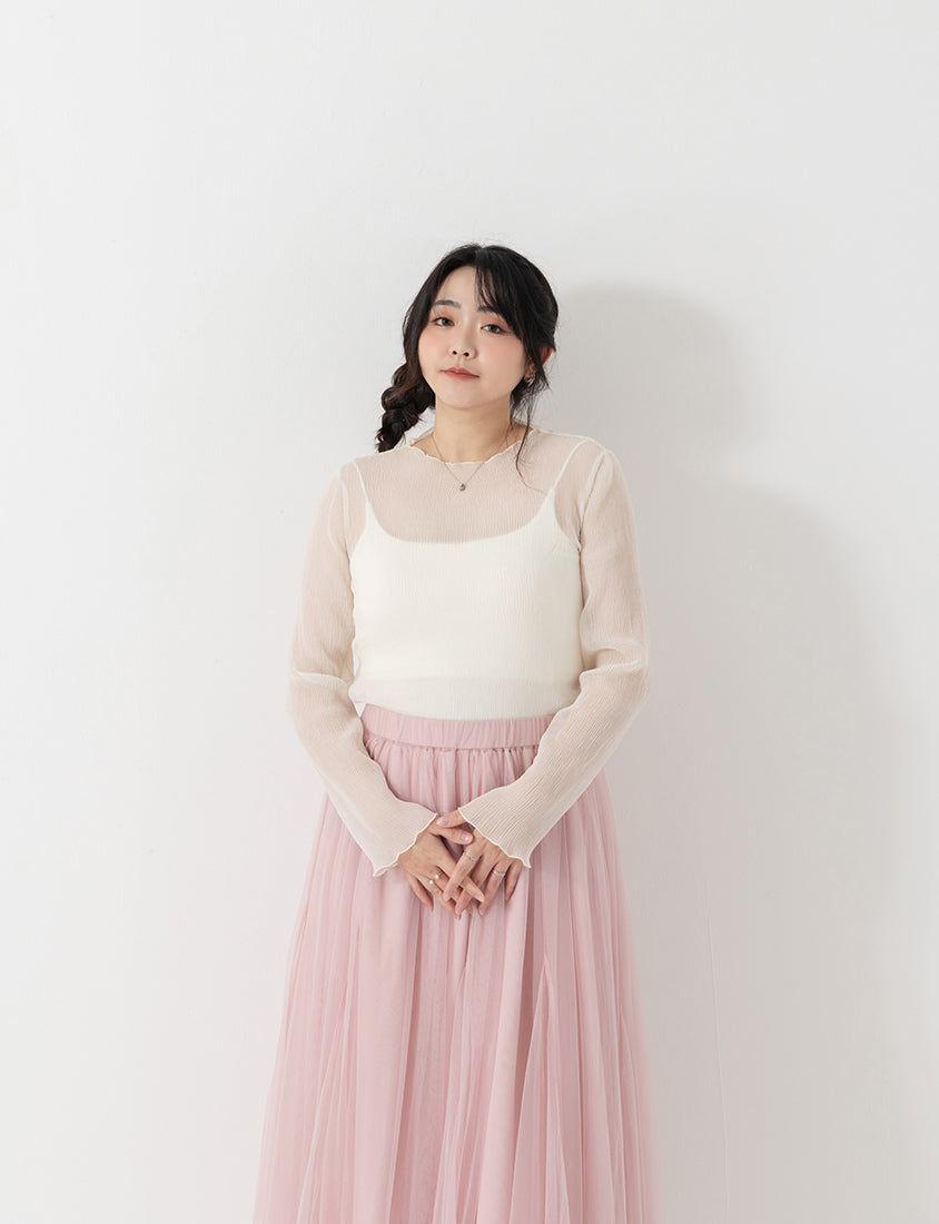 MISS. Ethereal Crinkle Sheer Mock-Neck Plus Size Top
