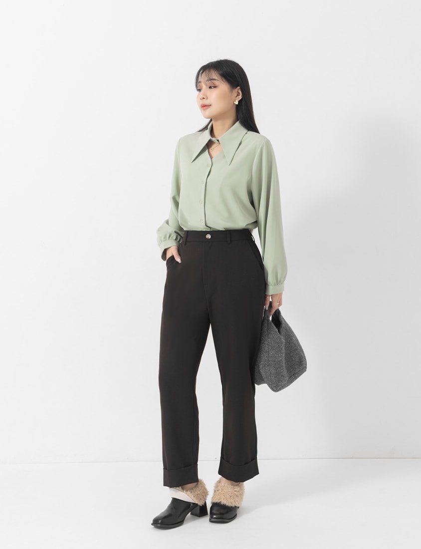 MISS. Boyfriend Style Cropped Cuffed Plus Size Tailored Pants