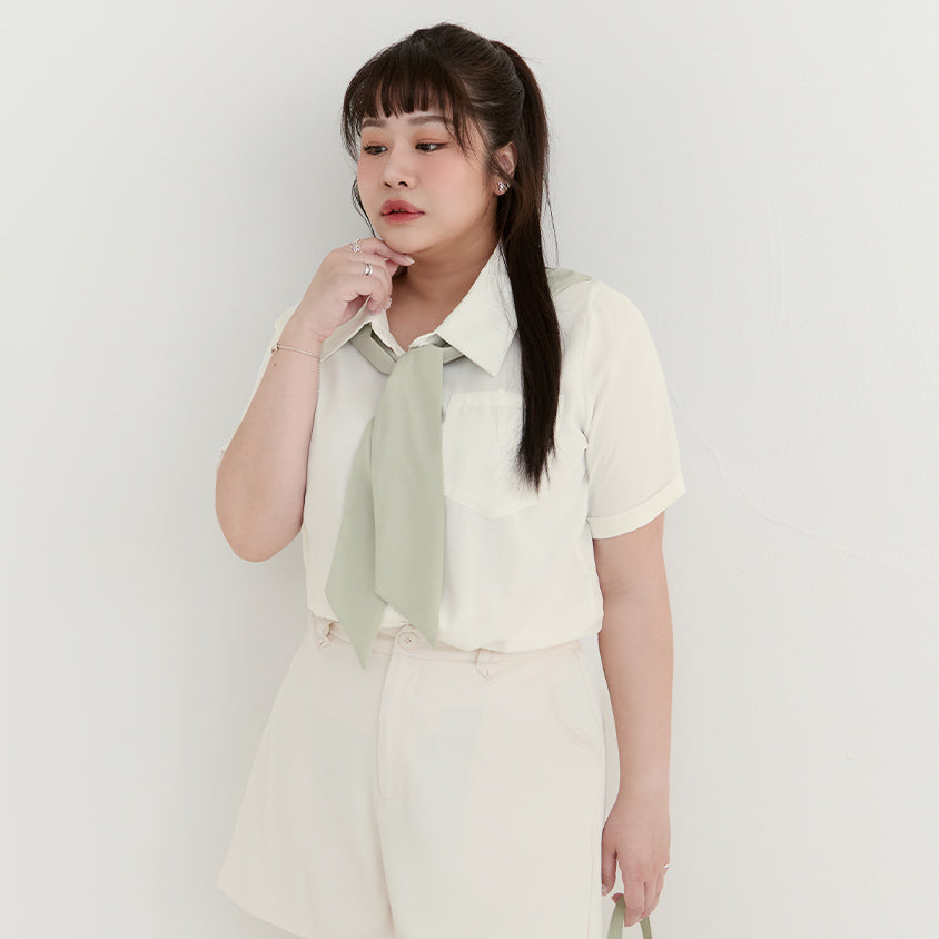 MISS. Morandi Faux Two Piece Plus Size Shirt (With Shawl)
