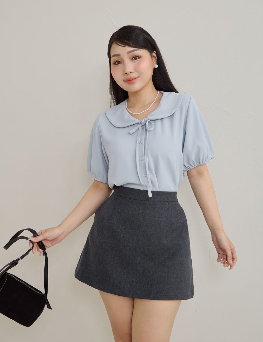 MISS. Silky Cool Wrinkle-Resistant Tie-Front Plus Size Collar Shirt