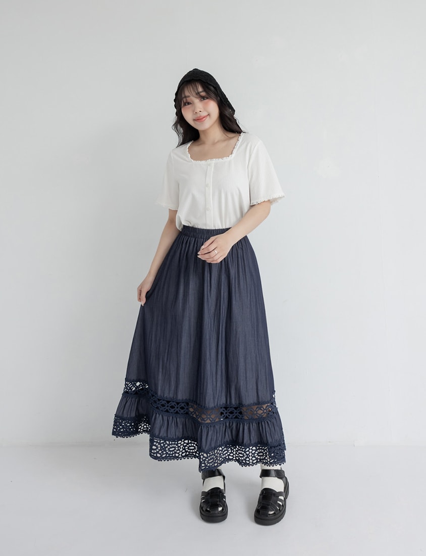 Panelled Lace Tiered Plus Size Maxi Skirt
